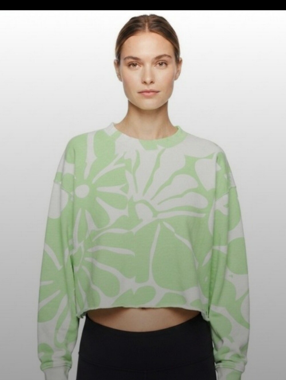 Free People Mint Green and White Floral Cropped Tee